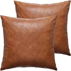 Brown Vegan Leather Pillow Covers - Set of 2